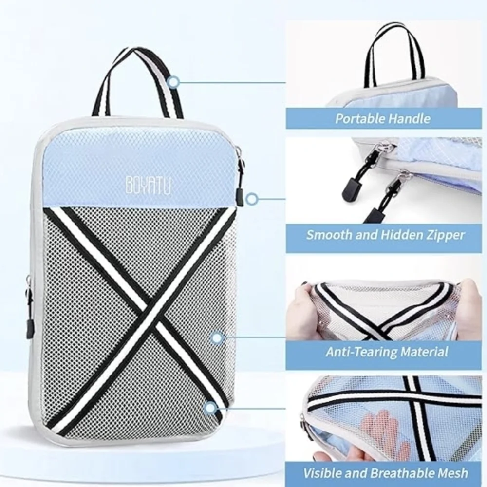 Travel Packing Cubes 6 Piece Set in Blue and White